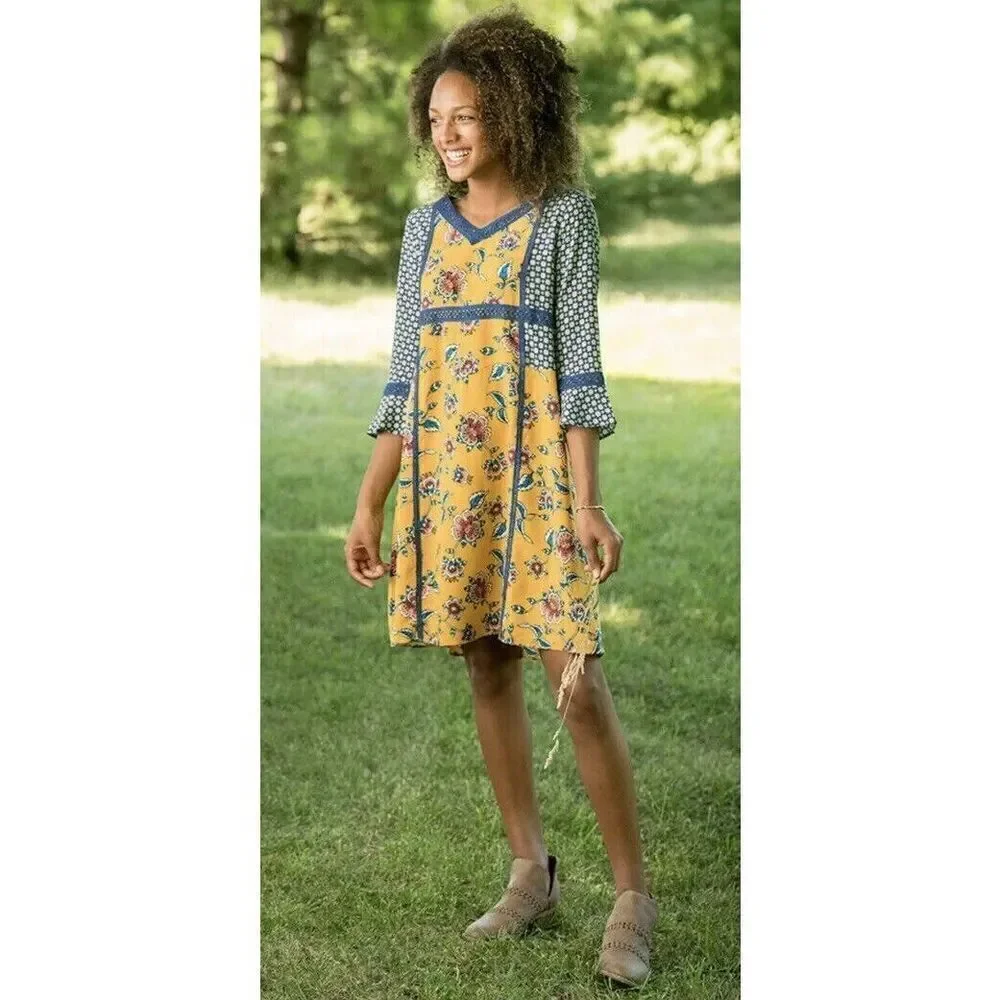 Matilda Jane Size 10 Flower Power Dress Choose your own path Gold Floral 26407D